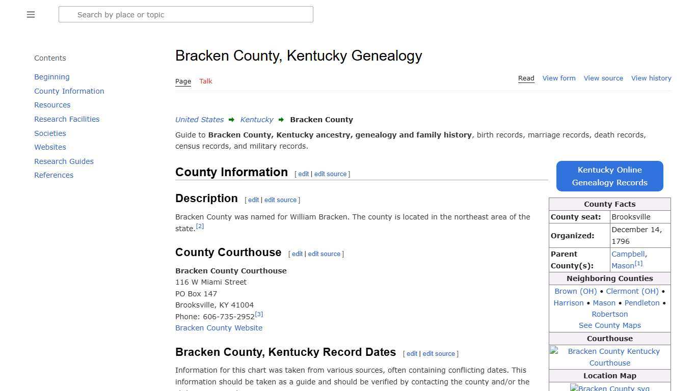Bracken County, Kentucky Genealogy • FamilySearch